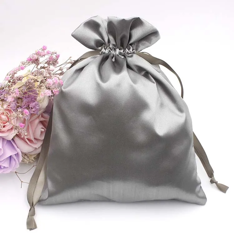 Satin Drawstring Bags Silk Jewelry/Package/Cosmetic/Gift/Wedding/Party/Wig/Hair/Decorative/Christmas Pouches Print Logo 100pcs