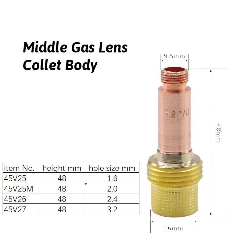 45V series Large Gas Lens Collet Body  for wp17 wp18 wp26  1.6mm 2.0 mm 2.4mm 3.2mm collet body tig welding accessories