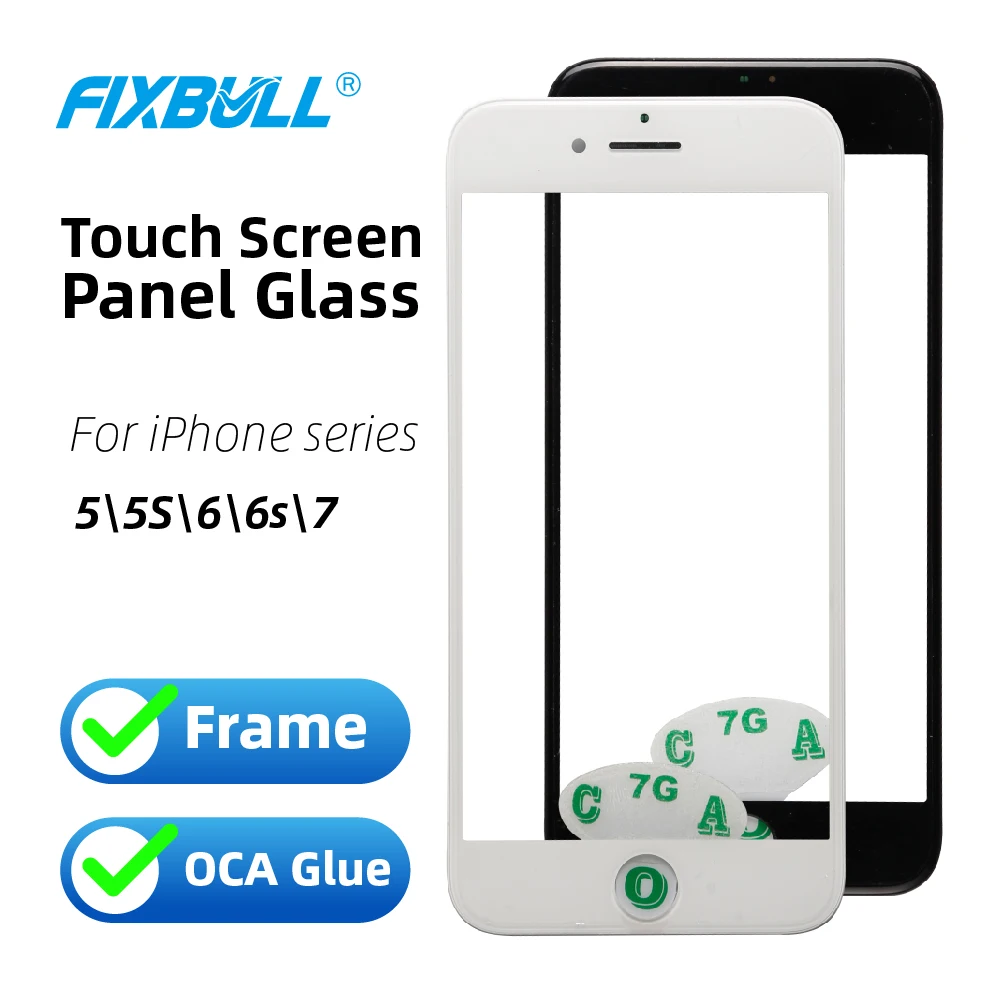 FIXBULL Touch Screen Panel With Bezel Frame OCA For iPhone 5 5S 5C 6 6S 7 Front Outer Screen Glass Lens Panel Replacement Parts