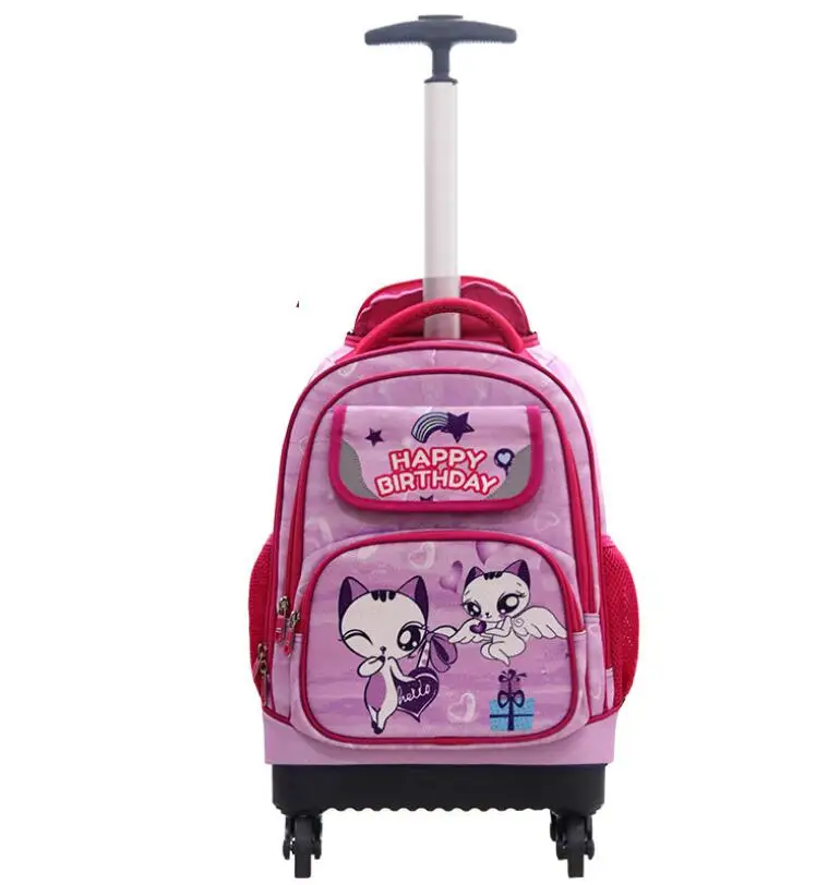 Saco de carrinho escolar com rodas para crianças, mochila rolante para viagem, saco de rodas para meninas, 16"