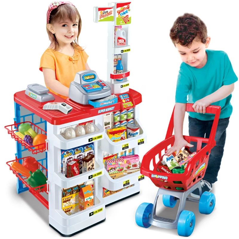 Juego de cocina de gran tamaño para niños, juguete de simulación de plástico de 82cm de altura con luz, carrito de comida de juguete para supermercado, nuevo, D76