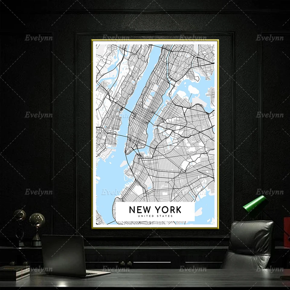 New York Map Oil Painting Posters and Prints Modern Canvas Nordic Wall Art Modular Pictures for Living Room Cuadros Home Decor