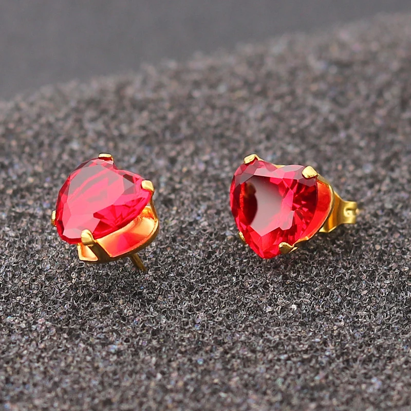 Uelf Fine jewelry wholesale Red heart Gold Silver stud earring female fashion accessories crystals stud earring bridal jewelry