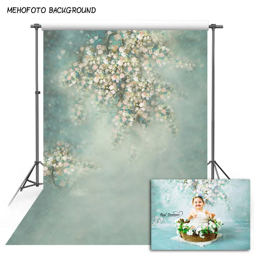 

Mehofond Floral Backdrop Painting Abstract Green Flower Newborn Baby Portrait Wedding Photography Background Photo Studio Props