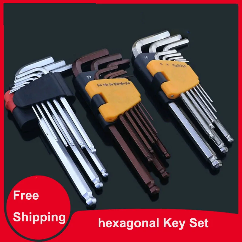 9Pcs Set Metric  Hexagon Allen Key Wrench Tools Set Ball Head Inner Hexagonal Wrench Set Lengthened