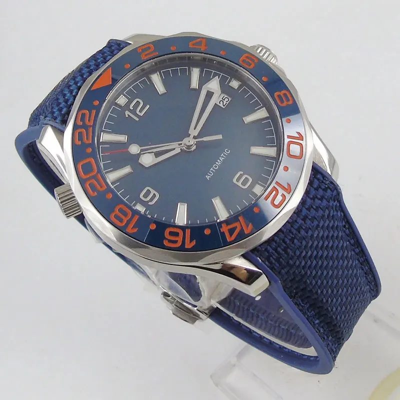 Luxury 41mm Automatic Mechancial Mens Watch Blue Dial Sapphire Glass MIYOTA Movement Rubber Ceramic Bezel Date Function