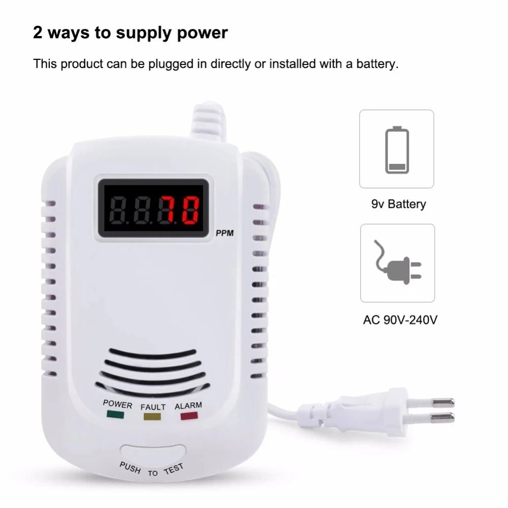 Gas Detector Home Natural Gas/Methane/Propane Alarm Leak Sensor Detector with LED Display EU plug