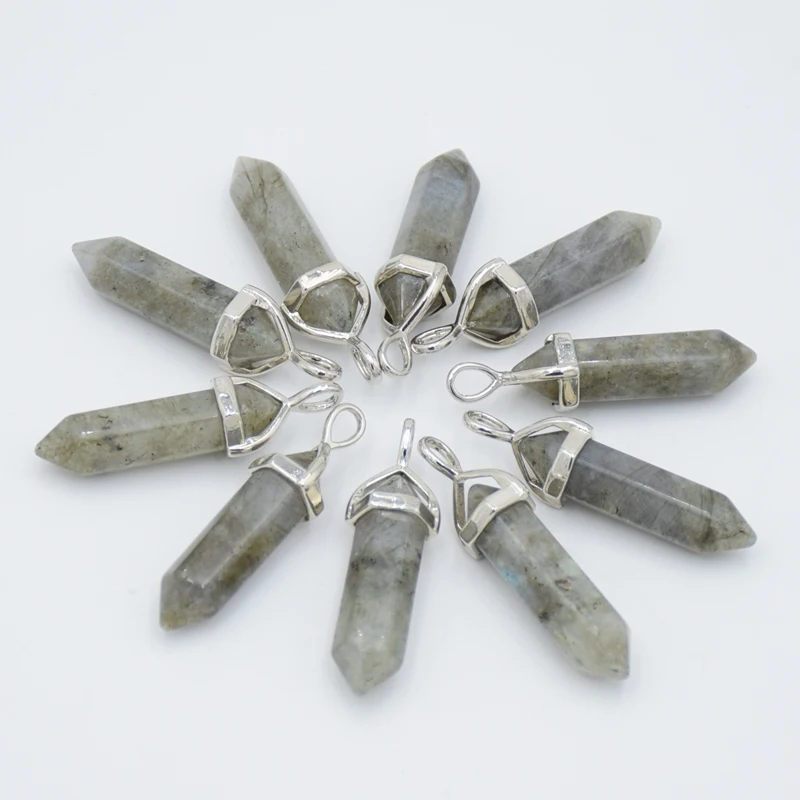 Natural Labradorite Stone Hexagonal Point Charms Pendants For Women Men Necklaces Spectrolite Pendulum Reiki Healing Jewelry