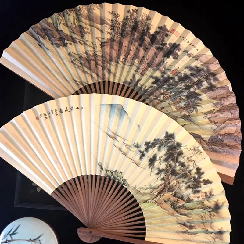 Chinese Folding Fan Hand Ventilateur Paper Ventilatore Portable Classical Photography Props Hand Painting Summer Gift Fans