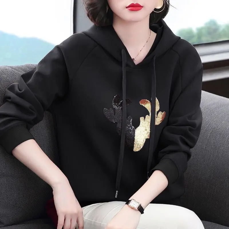 

Spring Autumn Women's Cotton Hoodies Printed Hooded Collar Embroidery Long Sleeve Korean Loose Sweatshirts AA4051