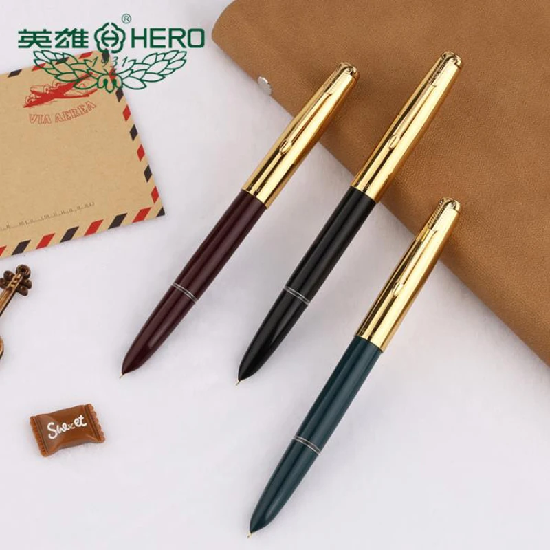 HERO 616 Authentic Elegant Fountain Pen 616-2 Golden Clip Cap Financial Ink Pen Iridium Fine Nib 0.5mm For Office & School