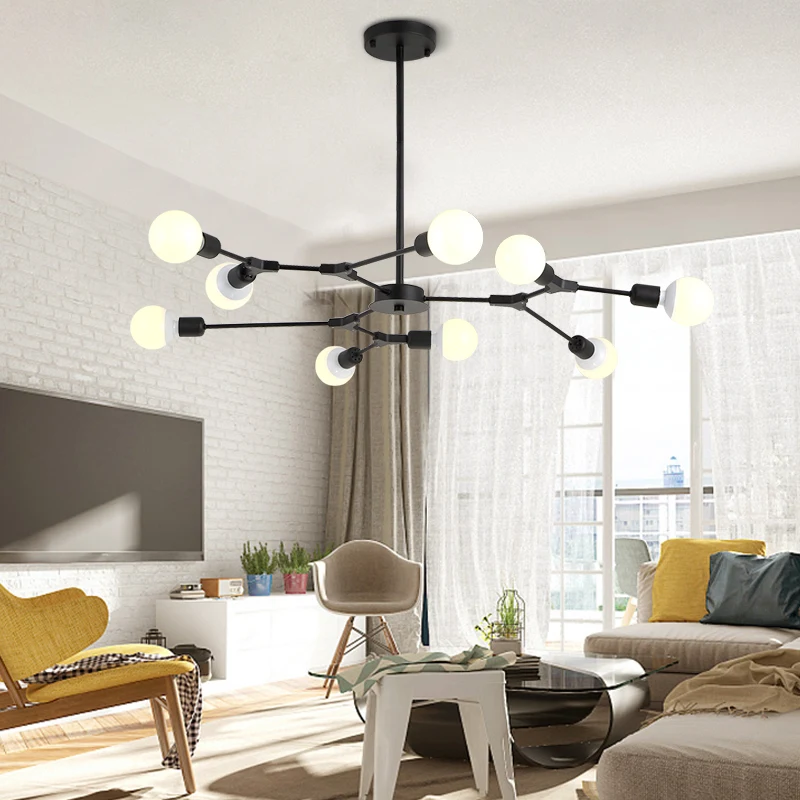 Lustre Sputnik de formato molecular e moderno, luminária dourada