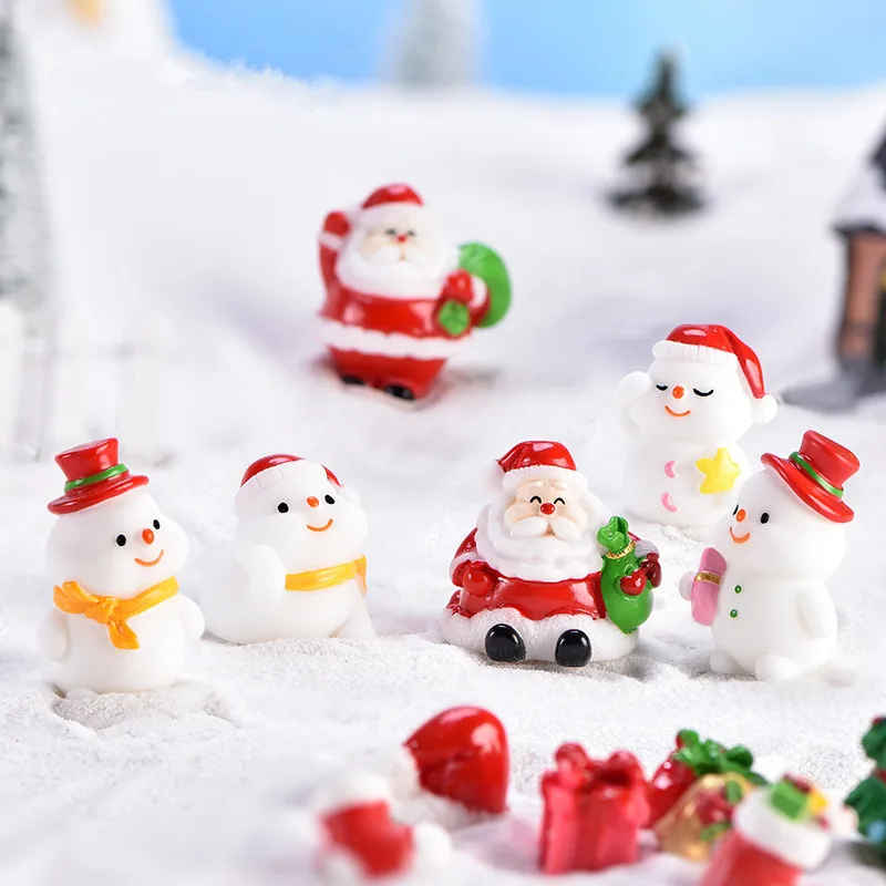 1 PCS Resin Miniature Snowman Micro Landscape Santa Claus Snowman Figurines Fairy Garden Doll House Christmas Decor Toys