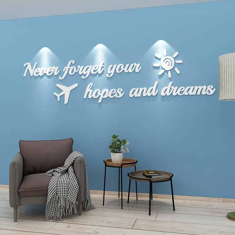 WS199 Hope and dream ins wind room English stickers creative girls dormitory bedroom bedside 3d stereo wall stickers