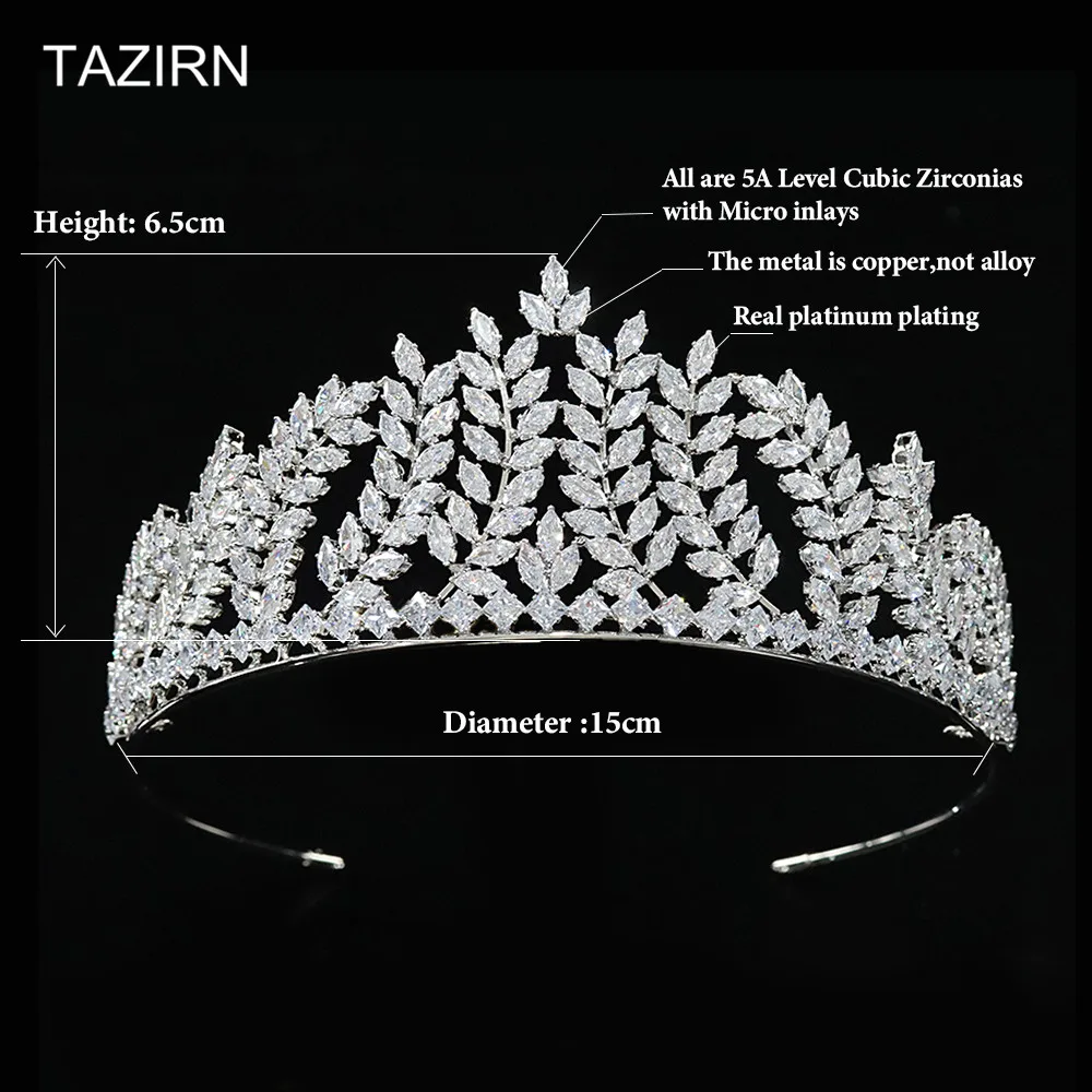 Luxury Cubic Zirconia Tiaras and Crowns Girls Headpiece CZ Queen Bride Headdress Sliver Tall Hair Jewelry Accessories for Women