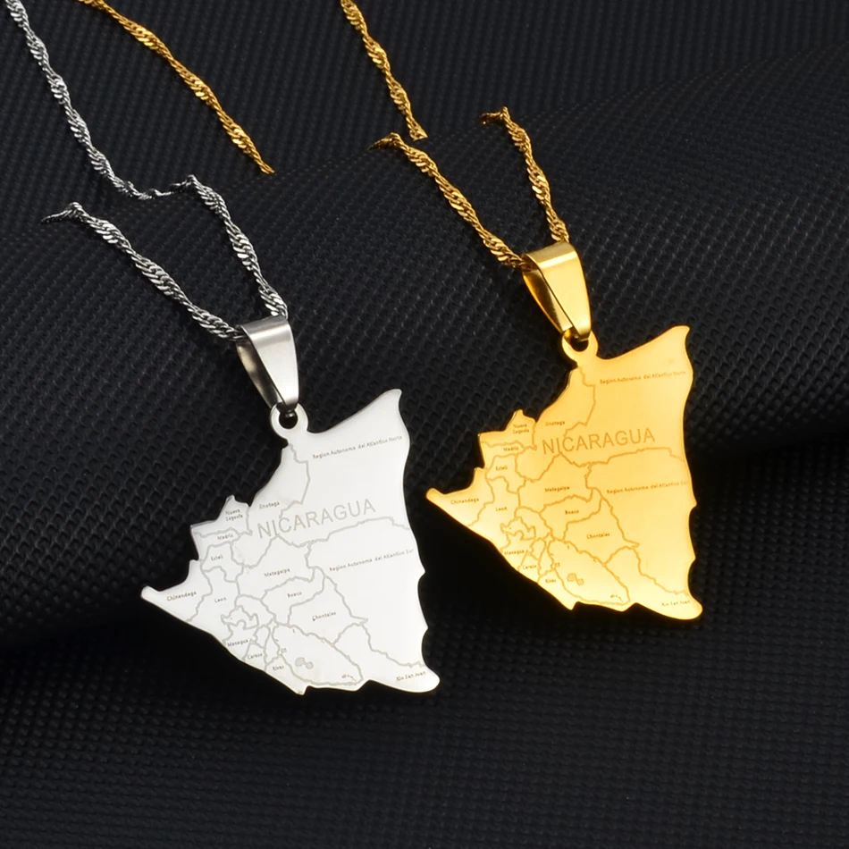 Anniyo Nicaragua Map With Cities Pendant Necklaces Silver Color/Gold-Plated Jewelry Nicaraguan Jewellery #236621