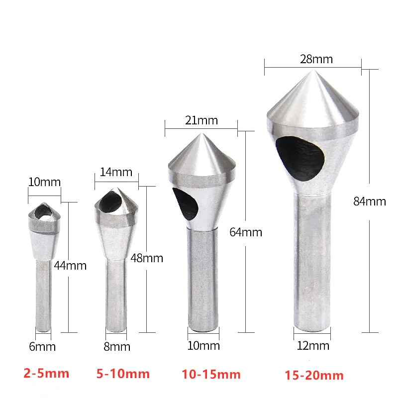 Citop 4pcs/set 90 Degrees Bit Set Drill Bits Tapper Hole Cutter Hand Tools Countersink and Debarring Tool Set Chamfer Set