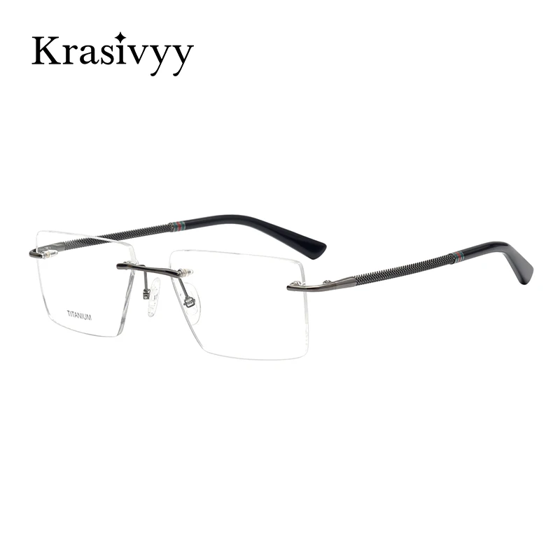 Krasivyy New Pure Titanium Rimless Glasses Frames Men High Quality Myopia Optical Prescription Eyeglasses Women Square Eyewear