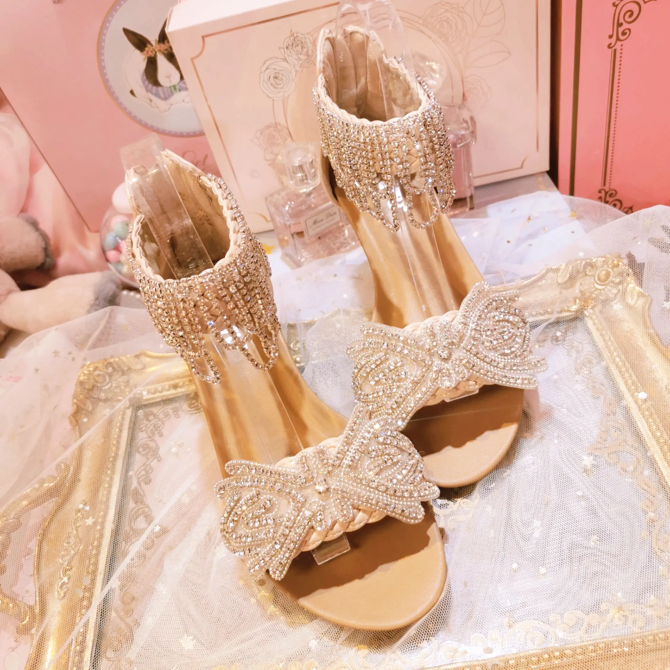 

2021 Summer Wedges Sandals Female Wedge Heel Comfortable Handmade Diamond Tassel Crystal Roman Shoes Woman Sandalias Mujer Shoe