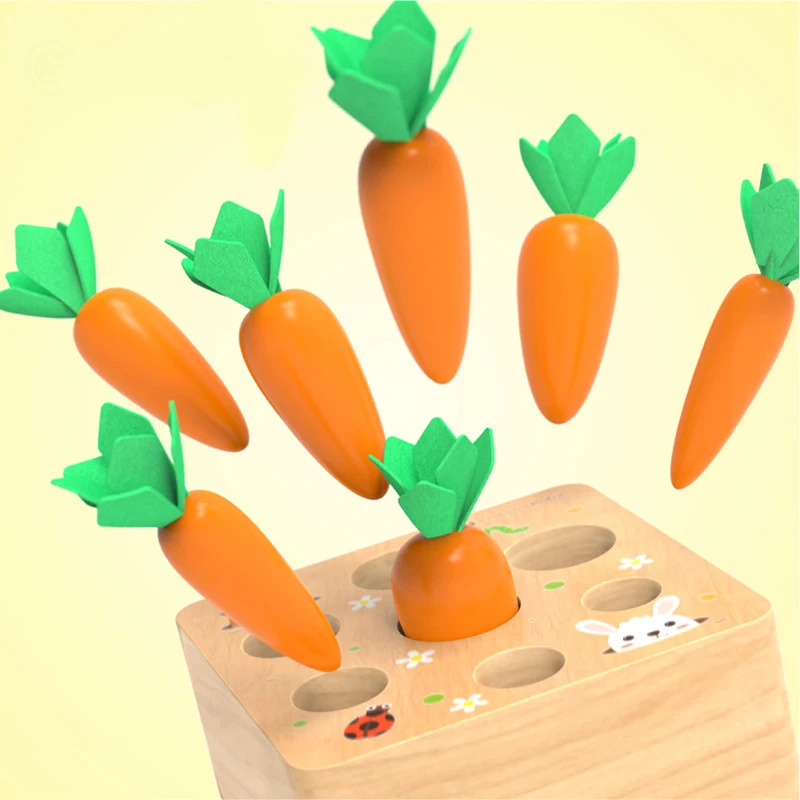 Fun Wooden Plucking Radish Toy Puzzle Children's Insert Carrot Game To Explore The Space Size Ability Kids Early Education Gift