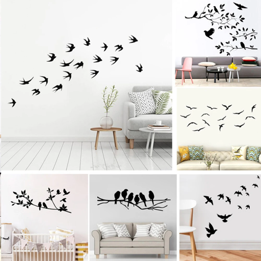 New Design Tree Birds Vinyl Wall Stickers For Home Wall Decor Stickers On The Wall Decals Living Room Decor наклейки на стену