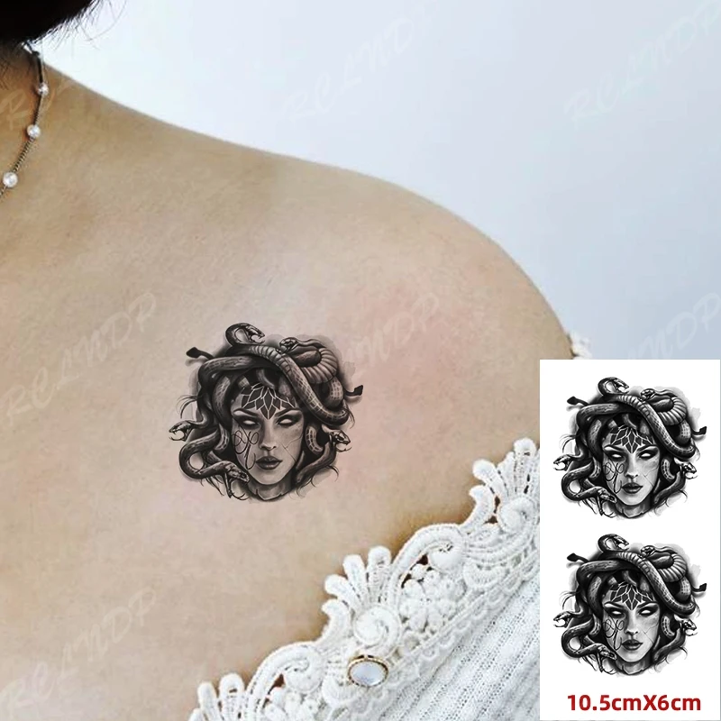 Waterproof Temporary Tattoo Sticker Medusa Snake Hair Sexy Girl Flash Tatoo Fake Tatto Arm Hand Back Leg Art for Women Men