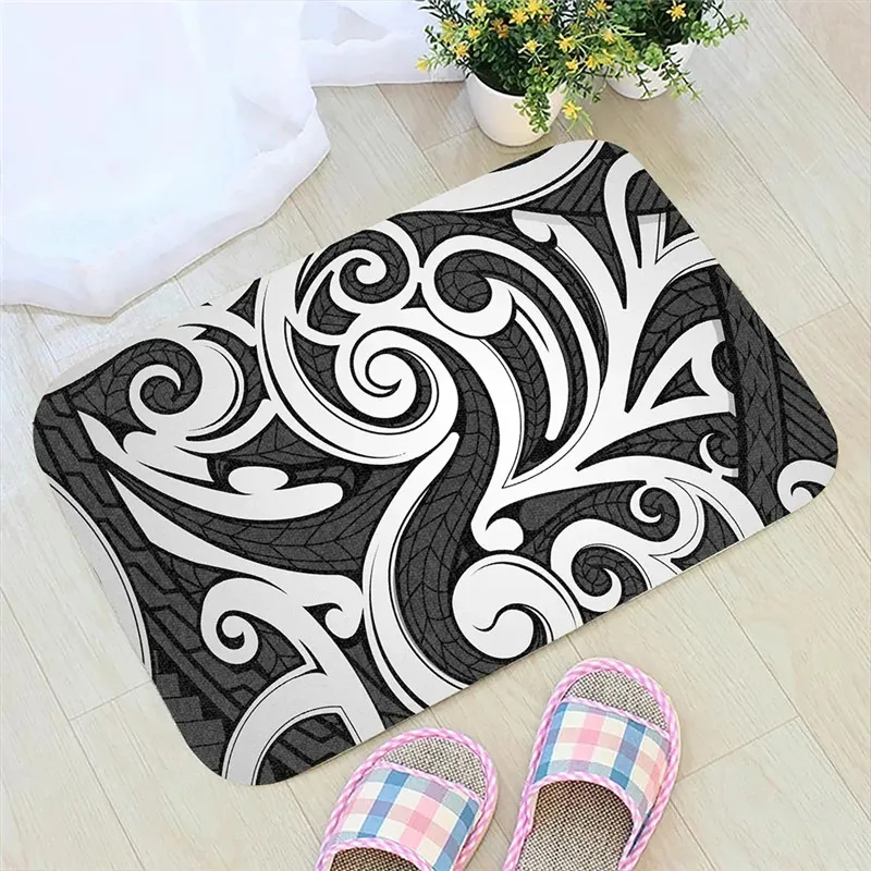 Polynsian Maori Ethnic Ornament Violet Hawaii Door Mat Printed Indoor Non Slip Door Floor Mats Carpet Rugs Decor Porch Doormat