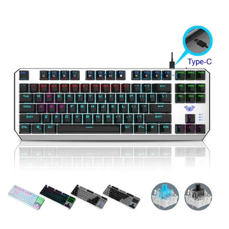 Mechanical Keyboard With 87 Keys Anti Ghosting, Metal Panel With 20 Types of Breathing Light Effects, Suitable for PC/Laptop