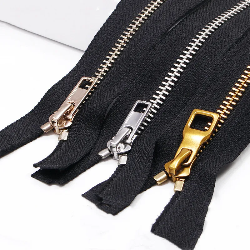 50-80cm 3#/5#/8# Black High Quality Open-end Auto Lock Gold Metal Zipper DIY Handcraft For Clothing Pocket Garment Shoe