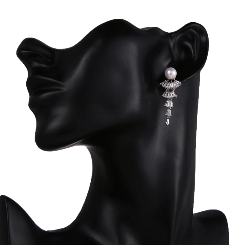 EMMAYA 2019 Luxury Zircon Long Earrings Fan Shape Gradual Change Crystal Cubic Zircon For Women Girls Fashion Jewelry Gift