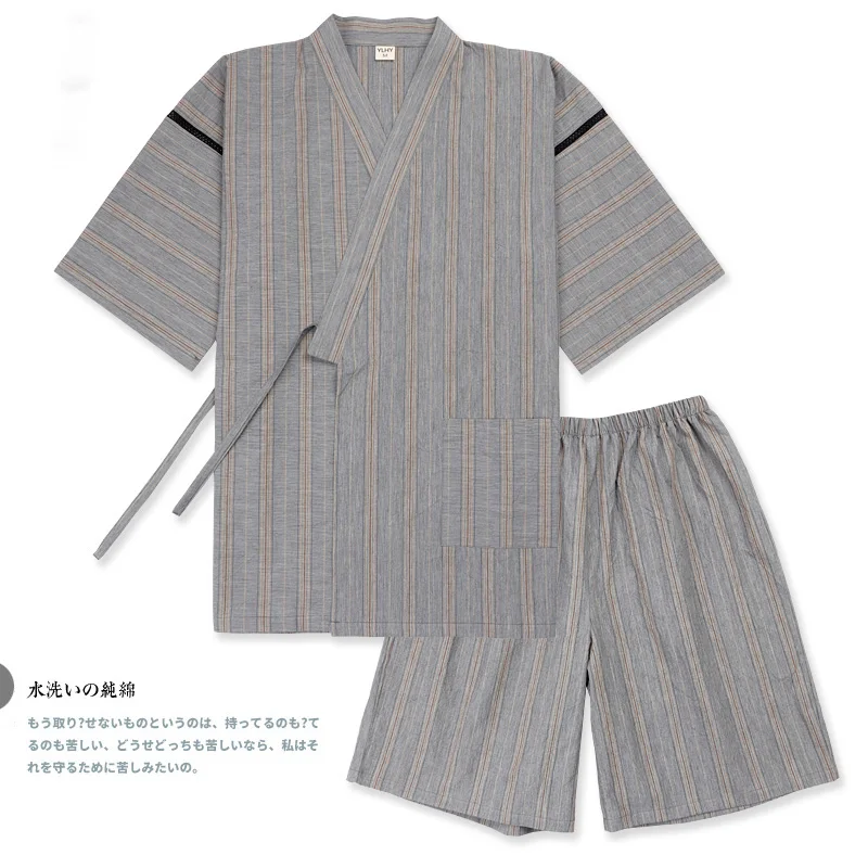 Traditional Stripe Summer Pajamas Shorts Set Men's Sleep & Lounge Kimono Yukata Bathrobe Nightgown Leisure Sweat Steam Wear