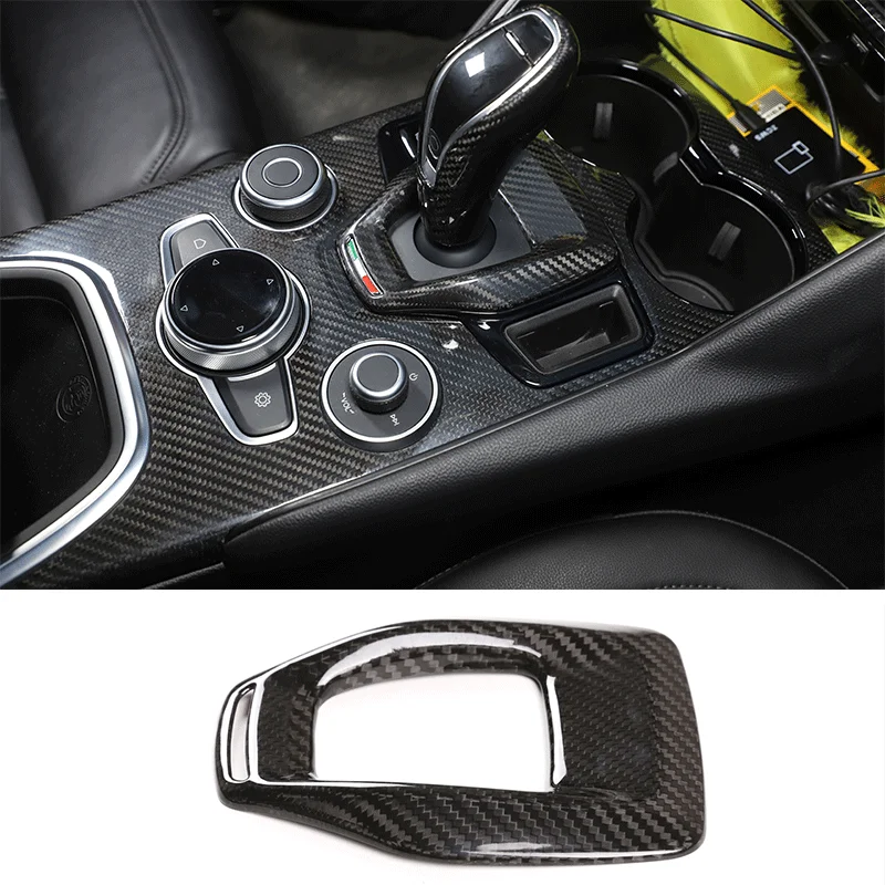 

For 2020 Alfa Romeo Giulia Stelvio real carbon fiber car central control shift panel frame cover sticker interior accessories