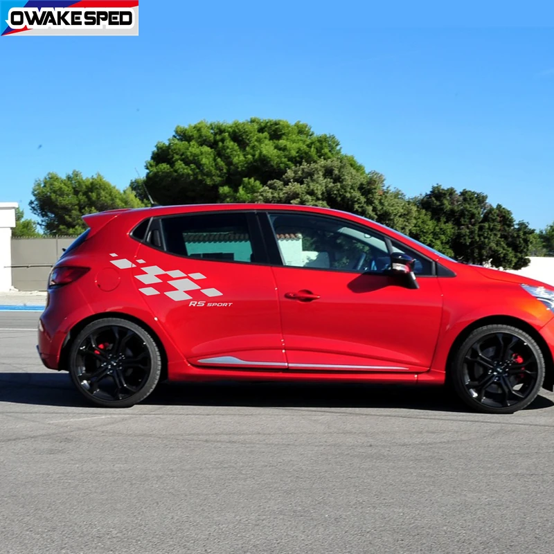 For Renault Clio RS Racing Lattices Vinyl Decals Car Body Door Side Decor Stickers Exterior Accessories DIY Sport Stripes