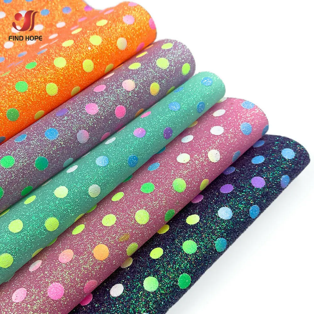 Polka Dots Rainbow Sparkle Fine Glitter Faux PU Leather Sewing Fabric Synthetic Brooch Hair Bows GIFT Earring Handmade Decor DIY