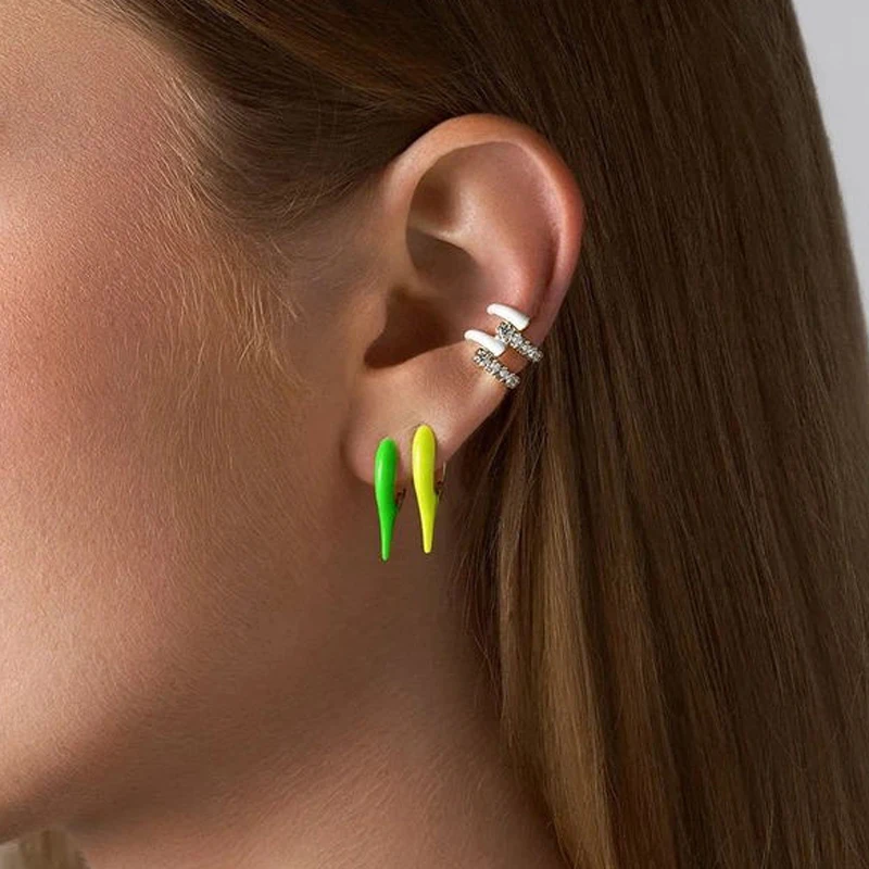 Pendientes de aro de neón esmaltado con arcoíris para mujer, joyería de moda, Piercing múltiple, Mini espiga