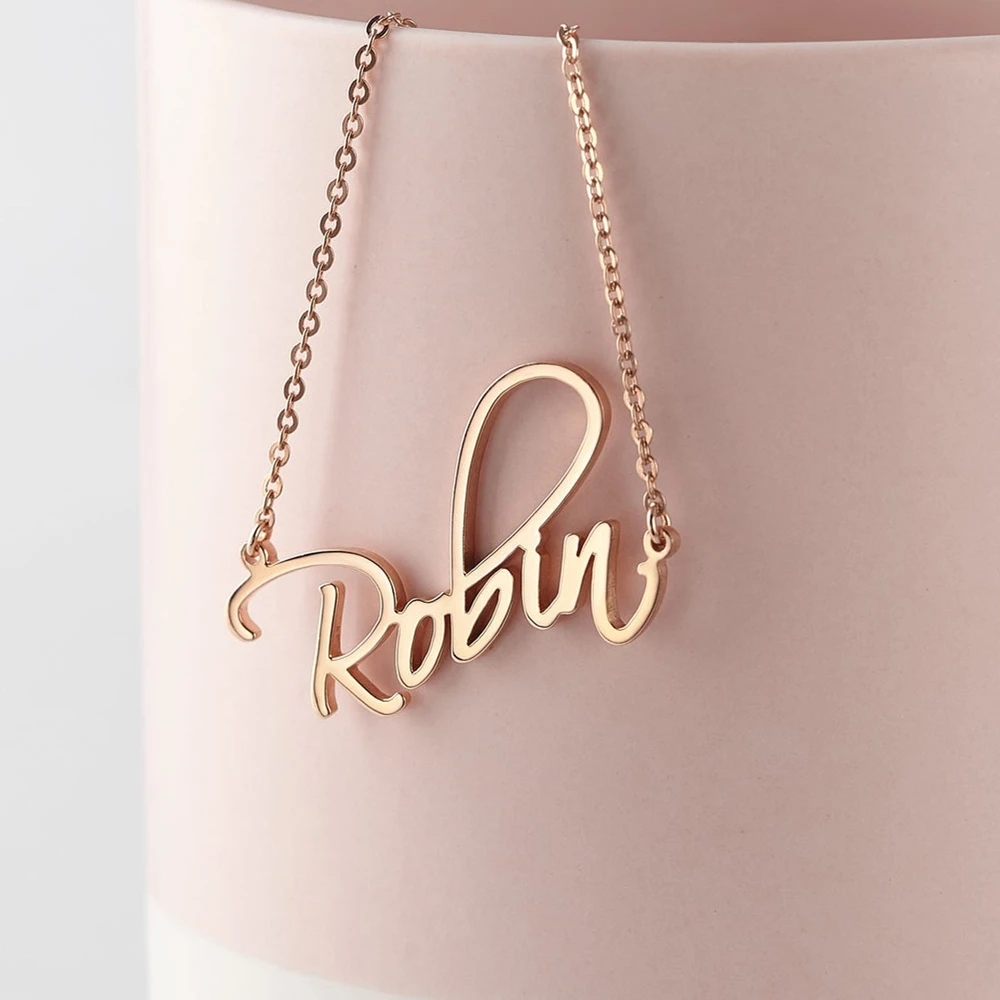 Cursive Name Necklace Popular Style Personalized Nameplate Pendant Stainless Steel Initials Letter Necklace Alphabet Jewelry