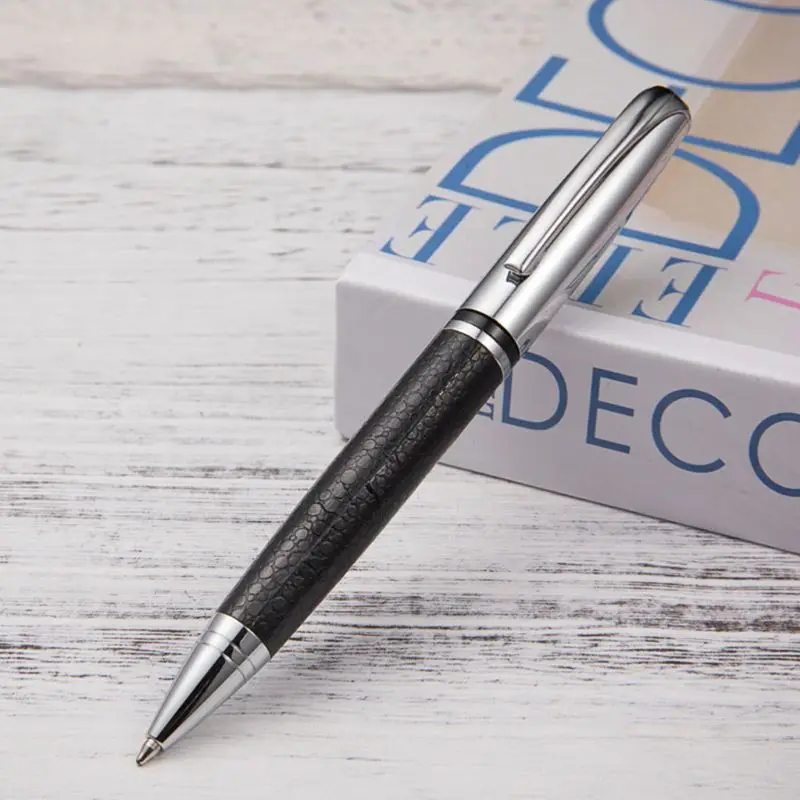 Rotary Bisnis Pena 0.5Mm Tinta Hitam Kulit Logam Ballpoint Pelajar Hadiah Kantor Perlengkapan Alat Tulis