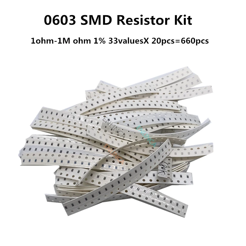 0603 SMD Resistor Kit Assorted Kit 1ohm-1M ohm 1% 33valuesX 20pcs=660pcs Sample Kit