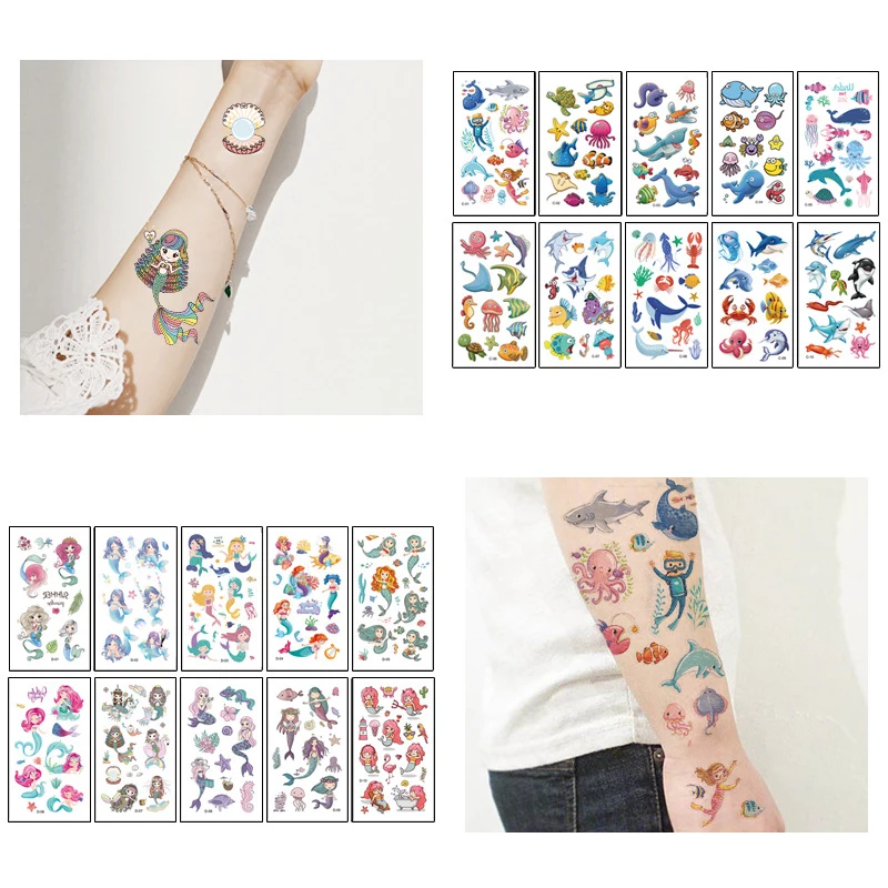 10 Blatt/Set Tier Dinosaurier Raum Uhr Kinder Tattoo Aufkleber Gesicht Arm Körper Wasserdicht Temporäre Tattoo für Kinder Geschenk