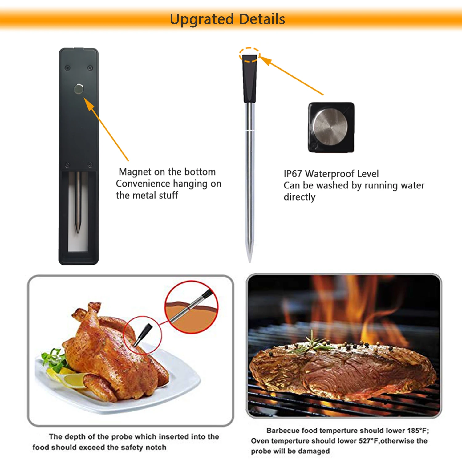 Top Upgraded Meat Thermometer Wireless Digital Bluetooth Barbecue Accessories for Oven Grill BBQ Smoker Rotisserie Kitchen Gift