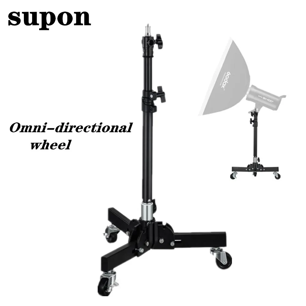 Wheeled Base Tripod Omni-directional  Heavy Duty Adjustable Light Stand with Pulley Stand for GODOX Strobe Flash Softbox