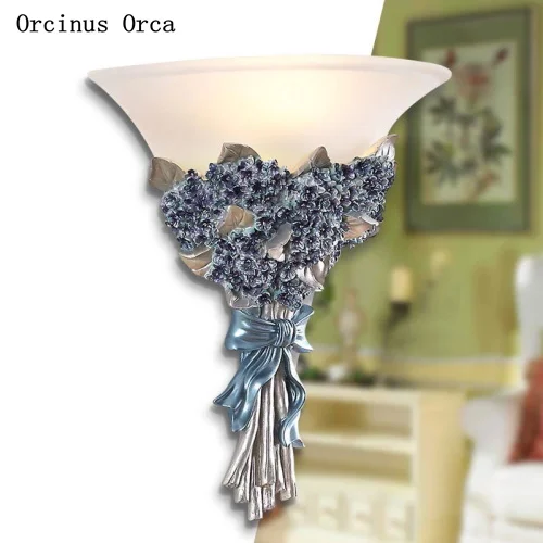 European Retro Blue Flower wall lamp living room corridor bedroom bedside lamp creative romantic all star wall lamp