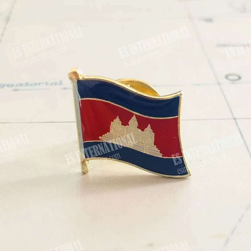 CAMBODIA National Flag Embroidery Patches Badge Shield And Square Shape Pin One Set On The Cloth Armband Backpack Decoration