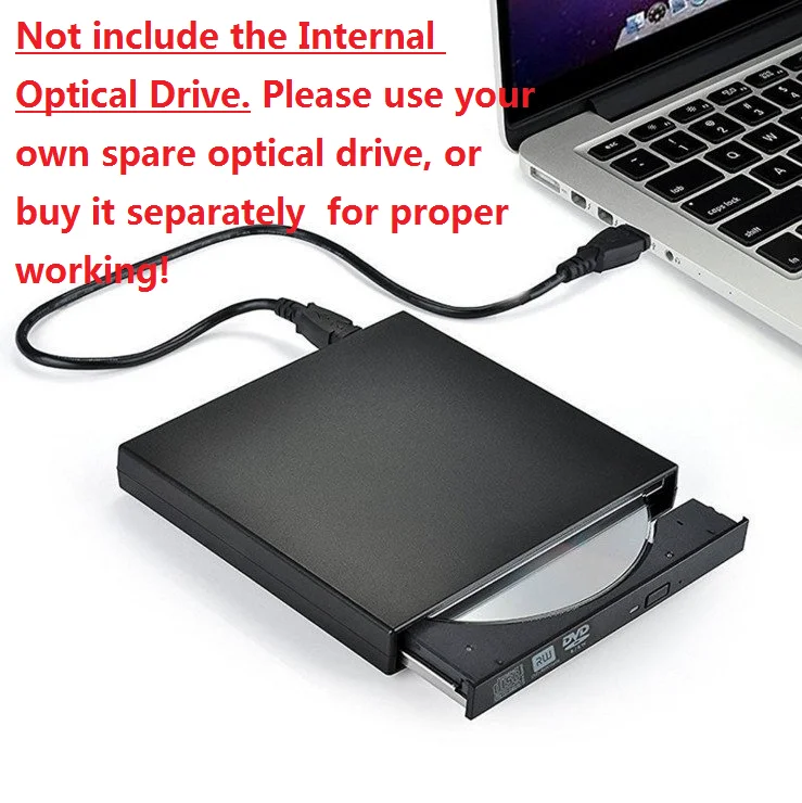 NIGUDEYANG Slim External USB 2.0 Enclosure Case Caddy Adapter for Laptop CD/DVD Optical Drive 12.7mm IDE Tray-load DVD ODD