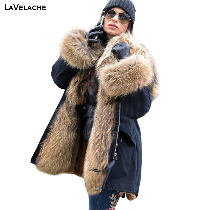 LaVelache Long Parka Real Fur Coat Winter Jacket Women Natural Real Fox Fur Coats Outerwear Streetwear Casual Oversize New