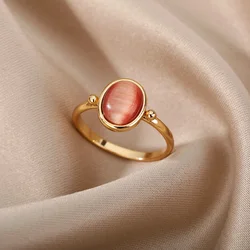 Red Opal Rings For Women Stainless Steel Gold Color Finger Ring Couple Wedding Band Vintage Aesthetic Jewelry anillos mujer