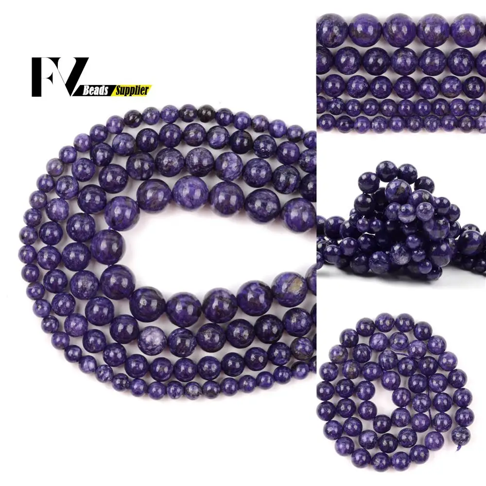 6mm-12mm Natural Purple Charoite Round Loose Spacer Stone Beads For Needlework Jewelry Making Diy Necklace Bracelet 15”