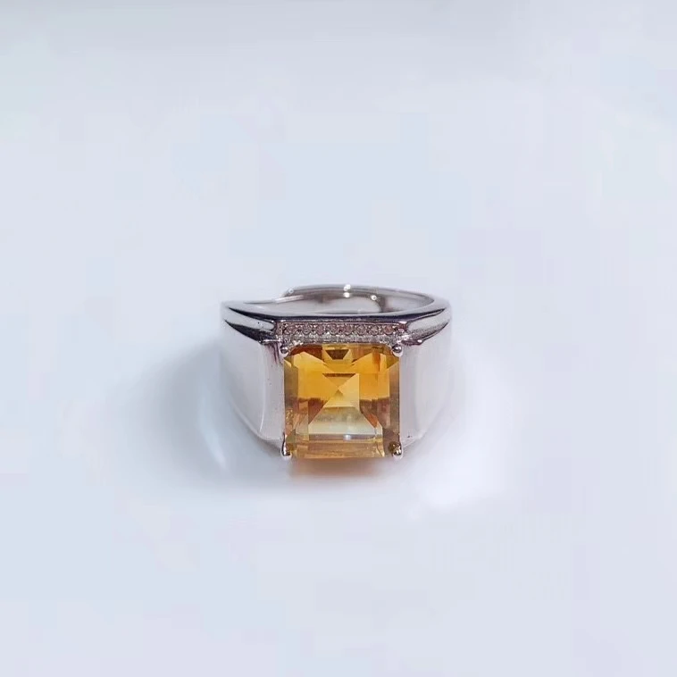 2021 new square Citrine Ring for men jewelry muscular man styles man ring shiny birthday Christmas gift