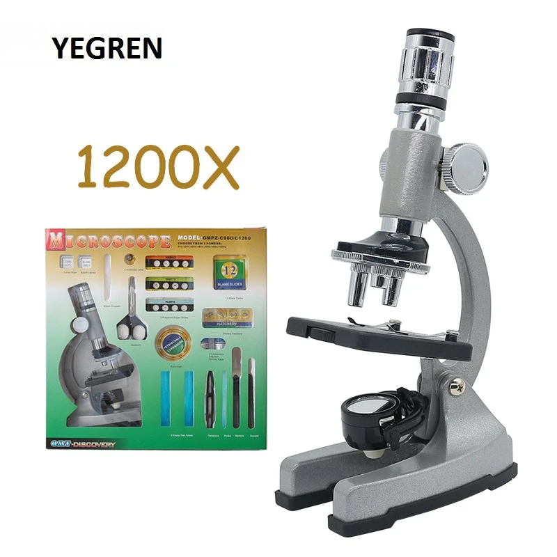 Illuminated Kids Microscope 1200X Zoom Monocular Biological Microscope Beginner Children Student Kids Educational Toy Microscope