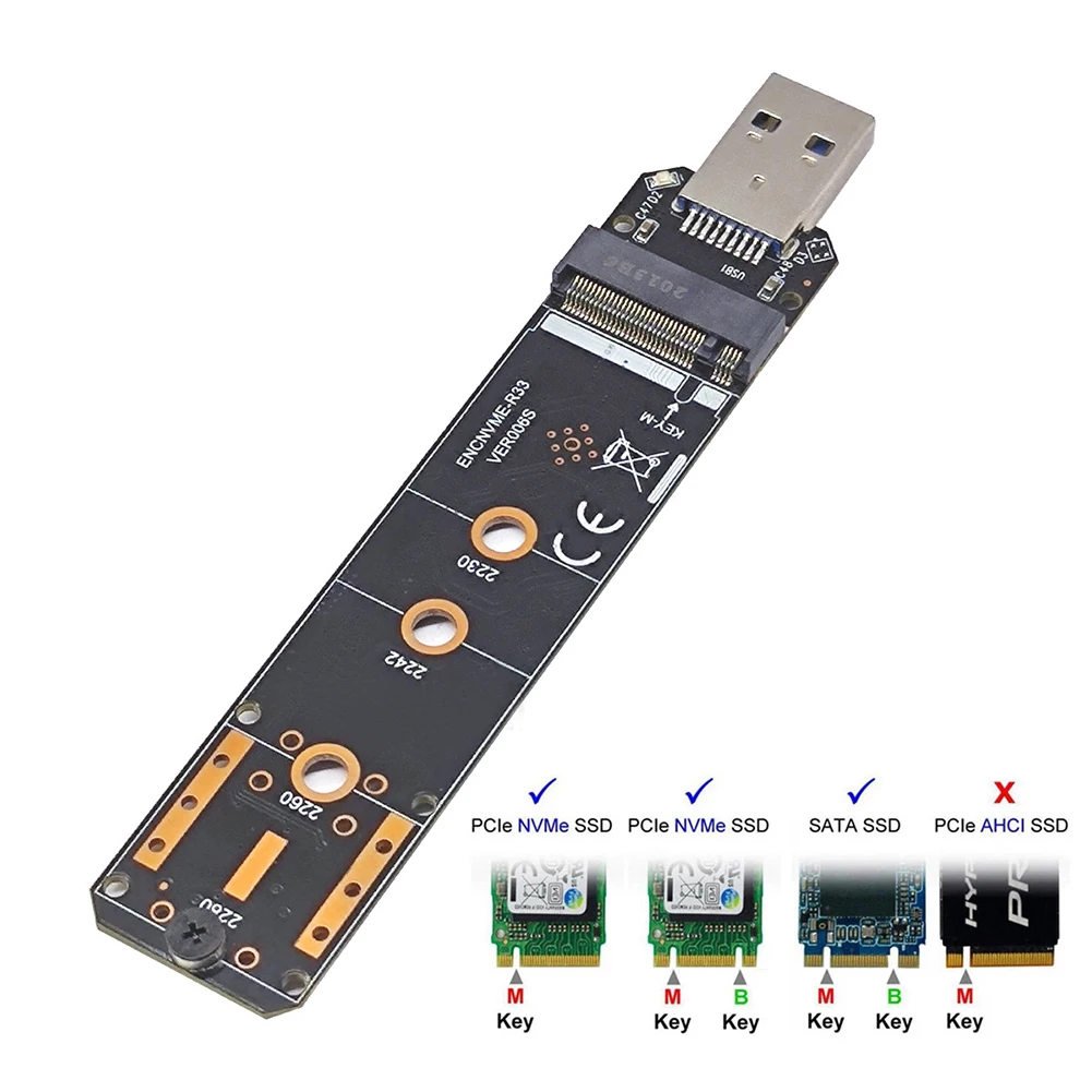 

M.2 to USB 3.1 SSD Adapter M.2 NVME PCIe SATA Dual Protocol SSD Board for 2230 2242 2260 2280 NVME SATA M.2 SSD Adapter Card